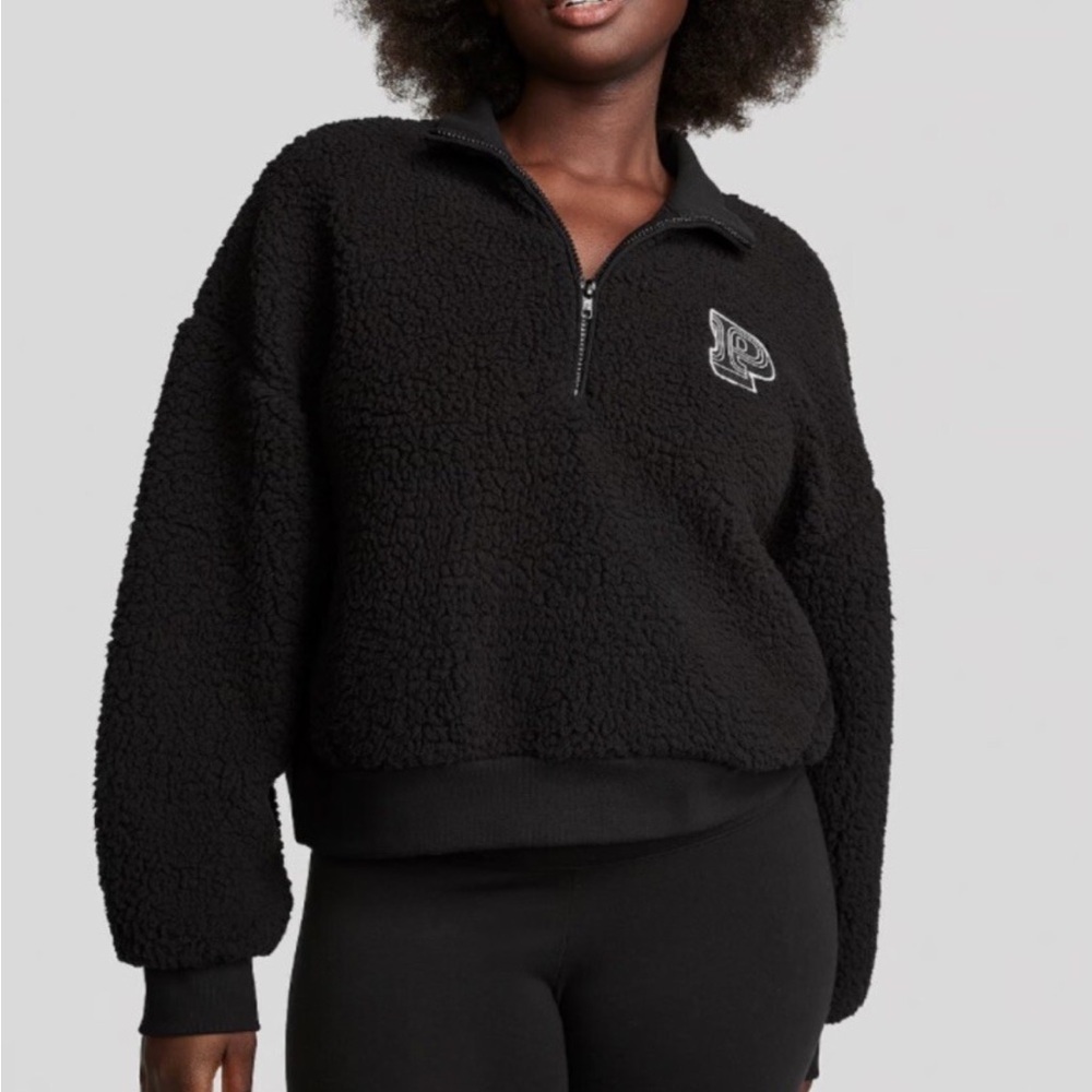 Victoria’s Secret PINK Cozy Fleece Half-Zip Pullover -size L NWOT Black Womens